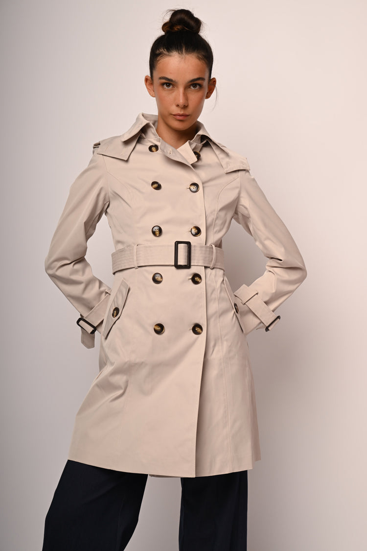 Hooded double-breasted trench coat