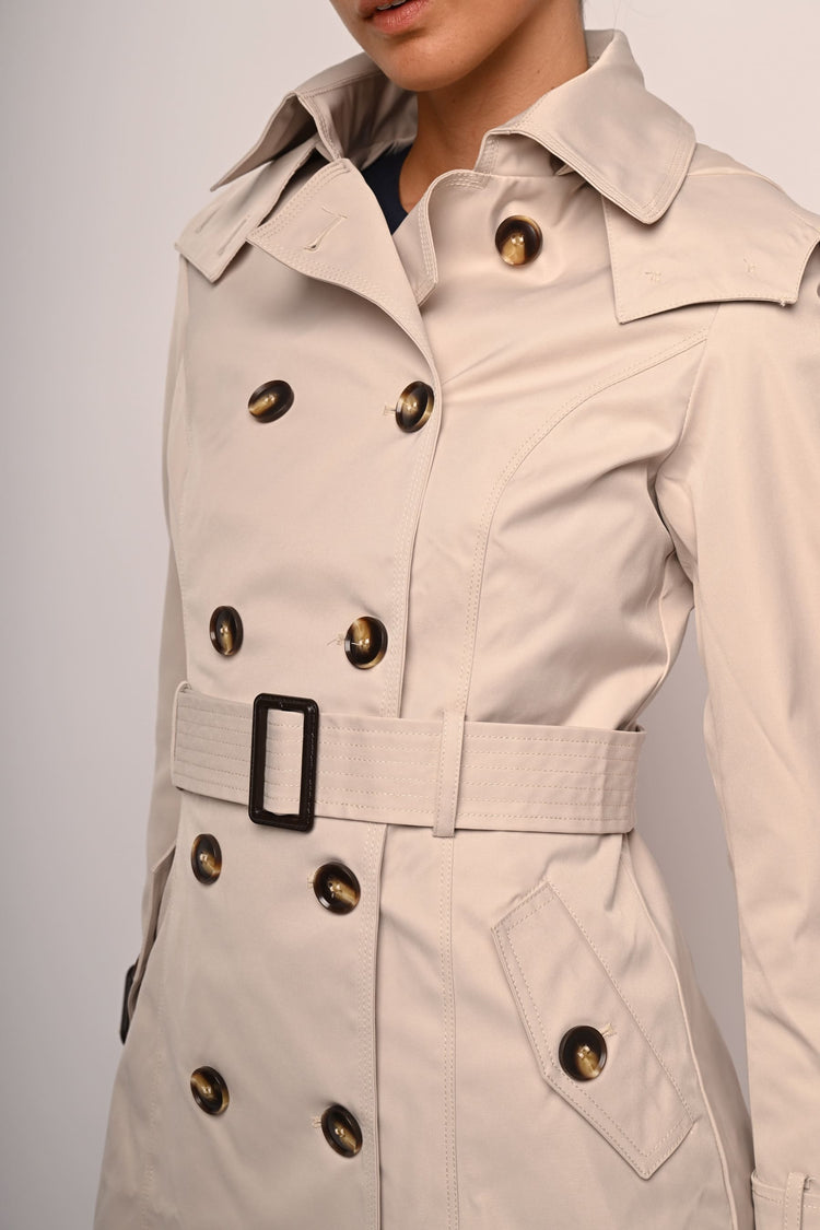 Hooded double-breasted trench coat