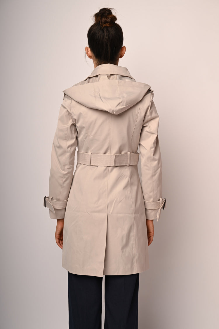 Hooded double-breasted trench coat