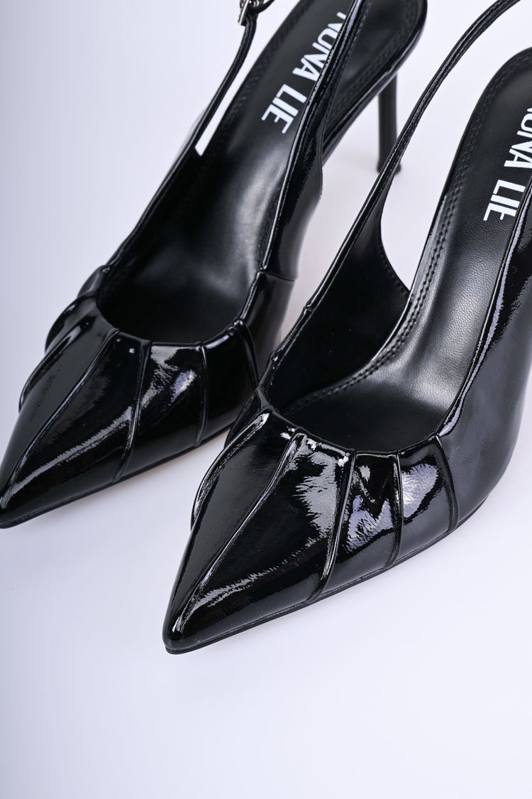 Ribs faux patent leather slingback pumps
