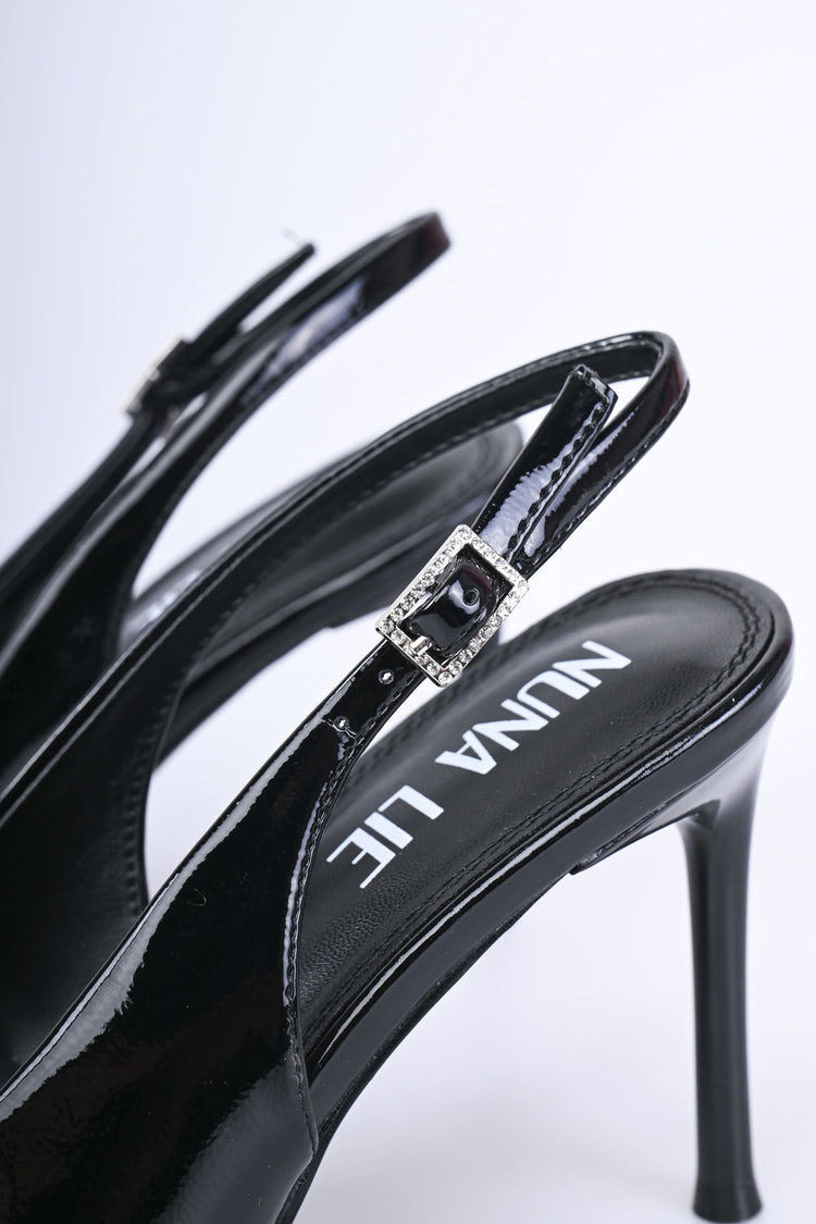 Ribs faux patent leather slingback pumps