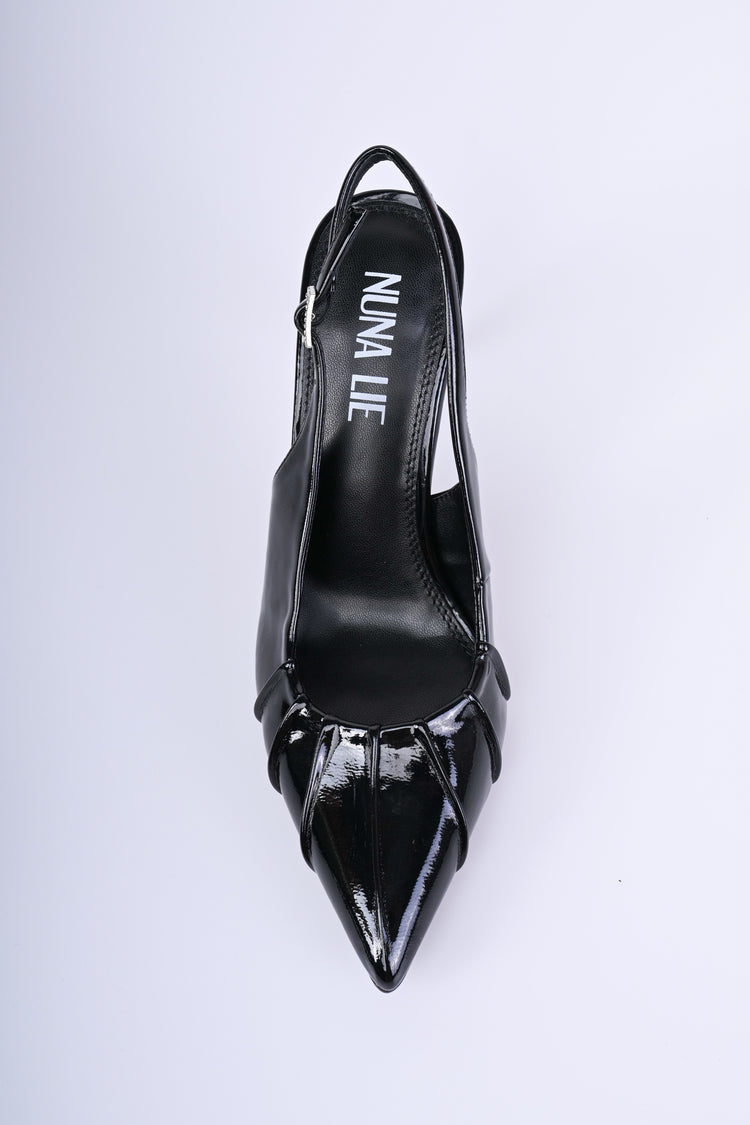 Ribs faux patent leather slingback pumps