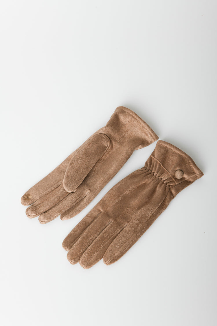 Button-detail velvet gloves