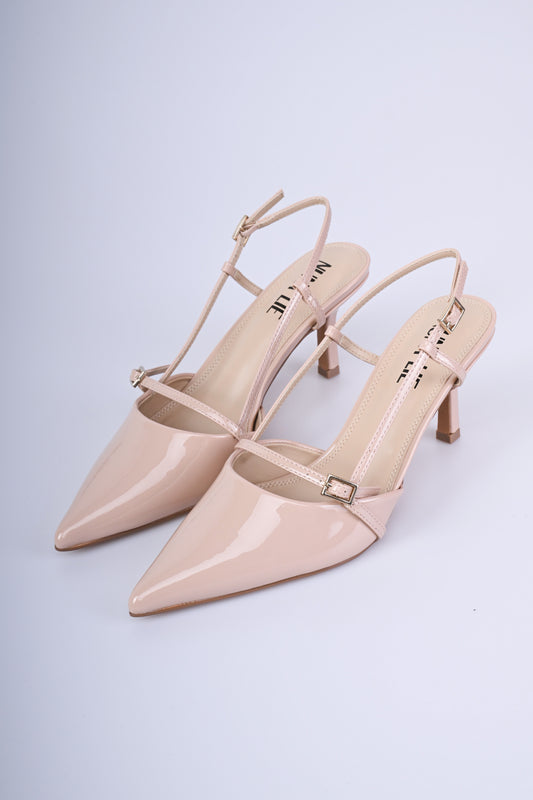Faux patent leather slingback pumps