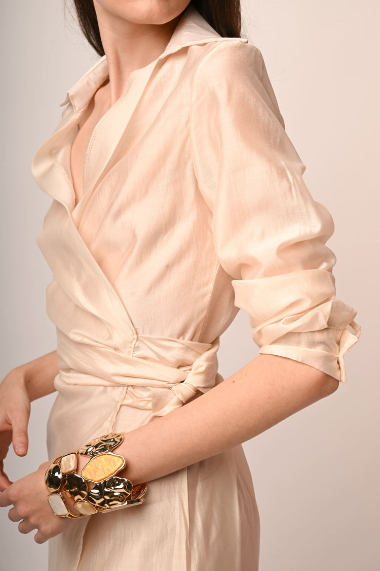 Muslin long wrap blouse