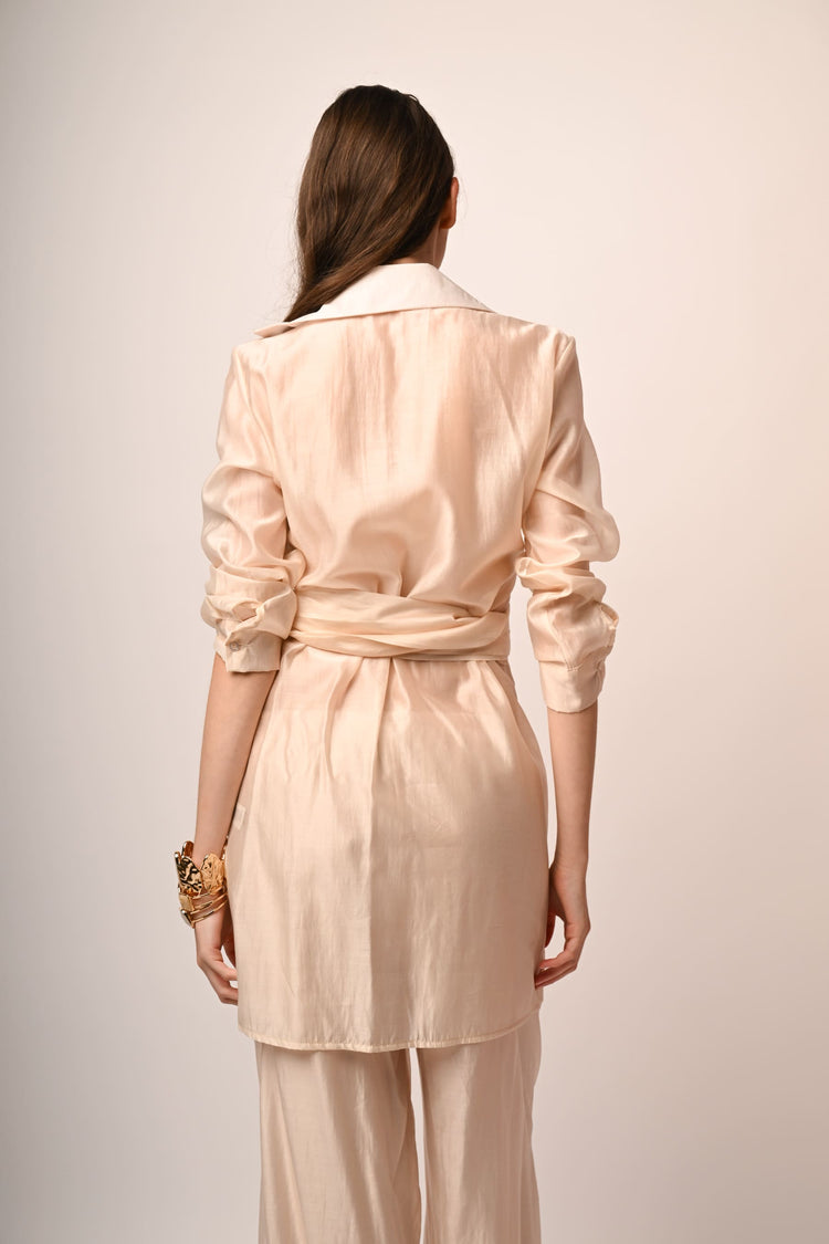Muslin long wrap blouse