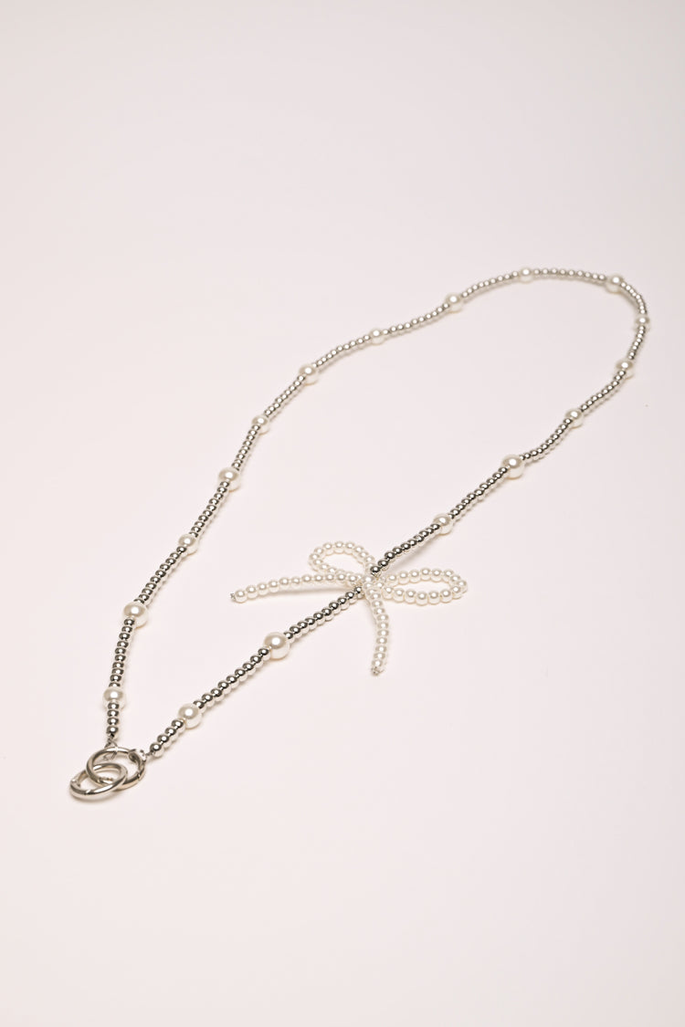 Bow and beads badge holder necklace