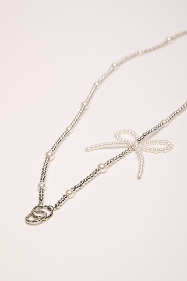 Bow and beads badge holder necklace