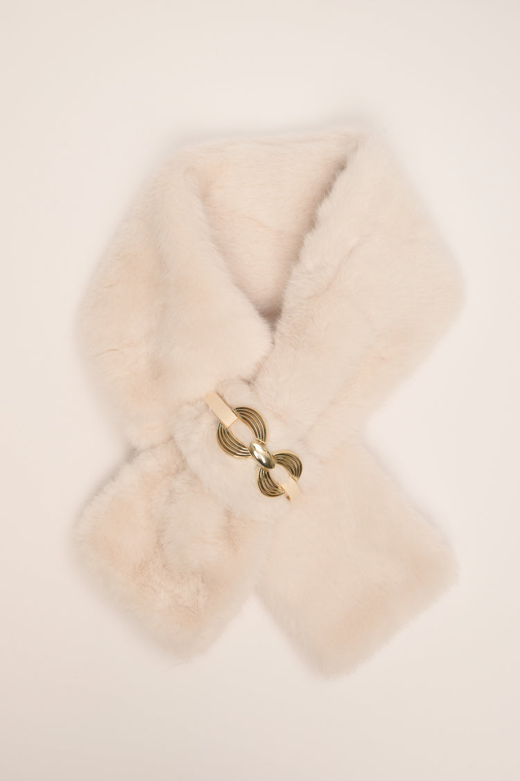 Ivory plush neck warmer with geometric buckle