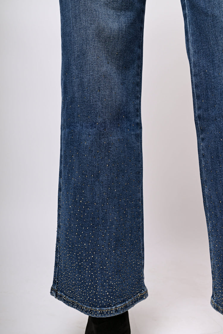 Rhinestone wide-leg jeans