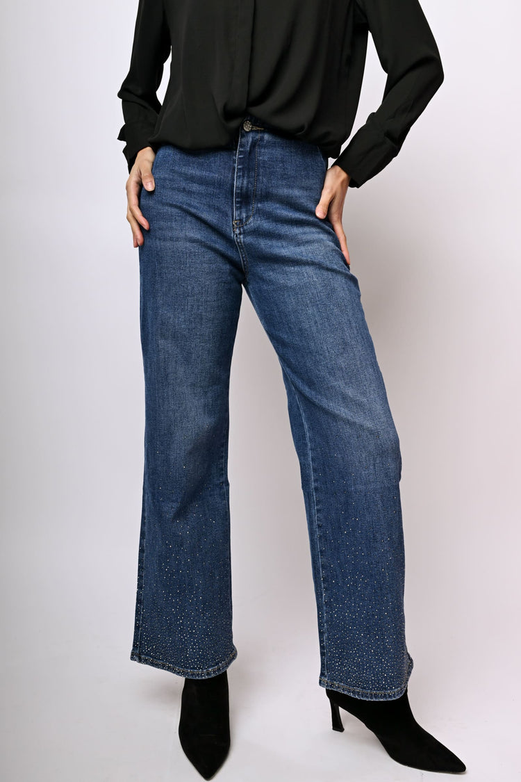 Rhinestone wide-leg jeans