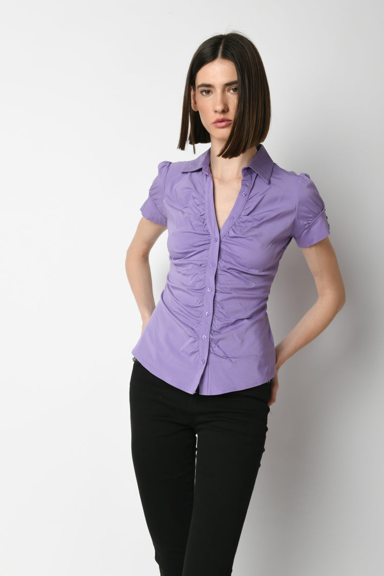 Cotton-blend gathered shirt