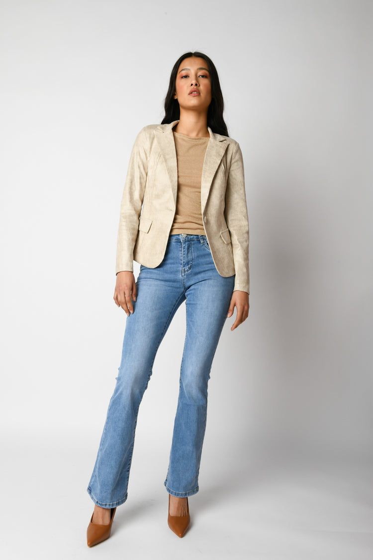 Jewel button flared jeans
