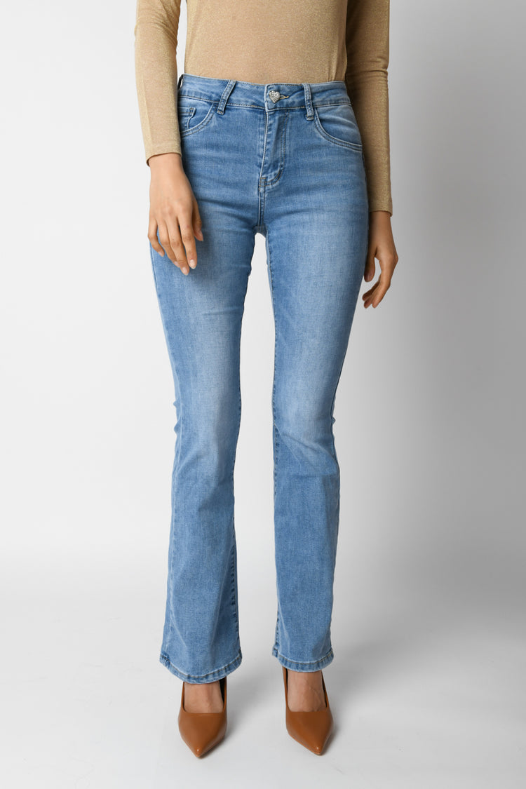 Jewel button flared jeans
