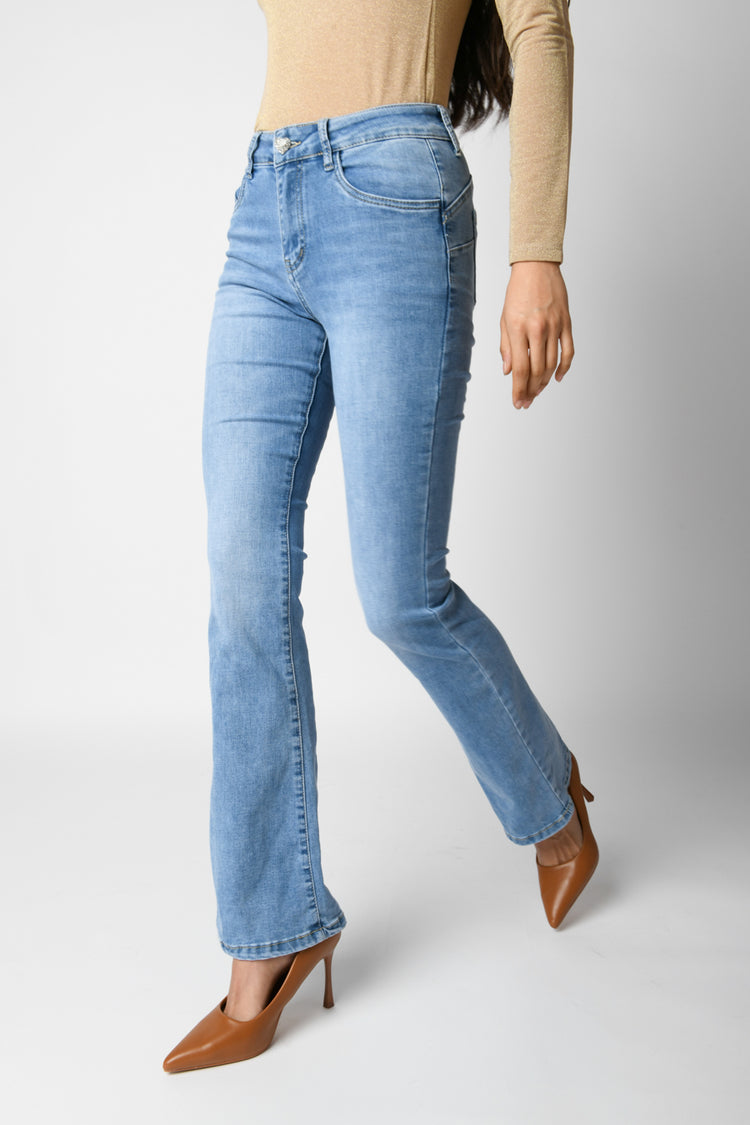 Jewel button flared jeans