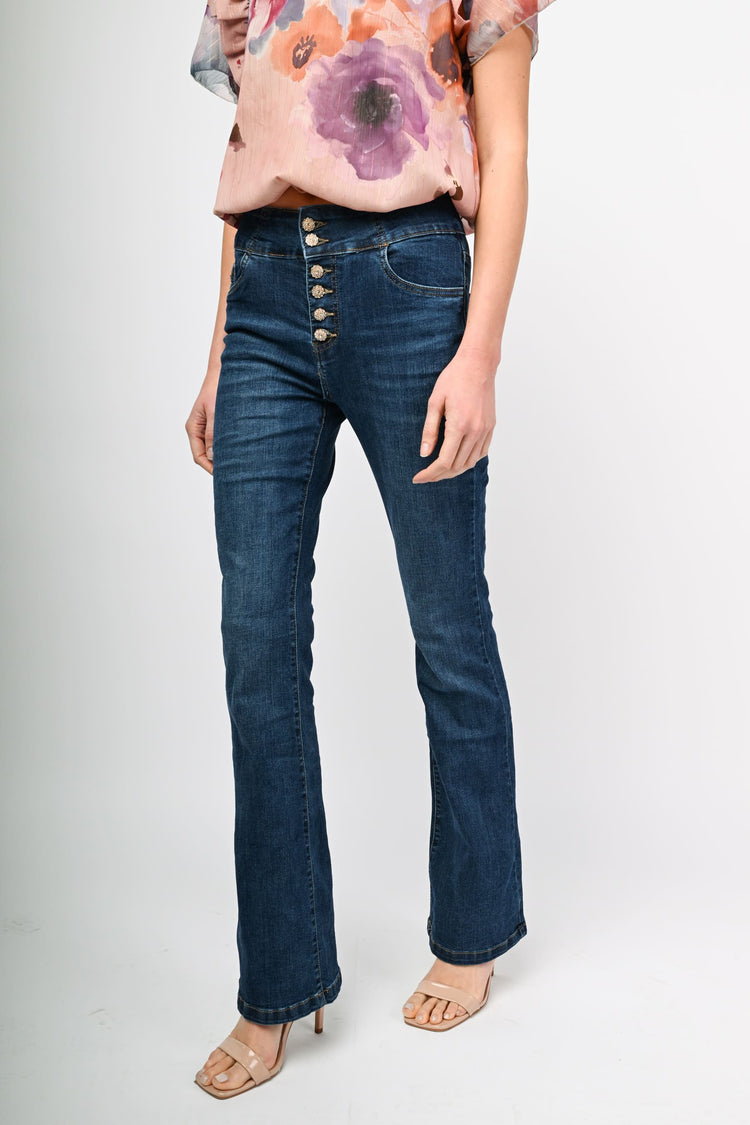 Jewel button bootcut jeans