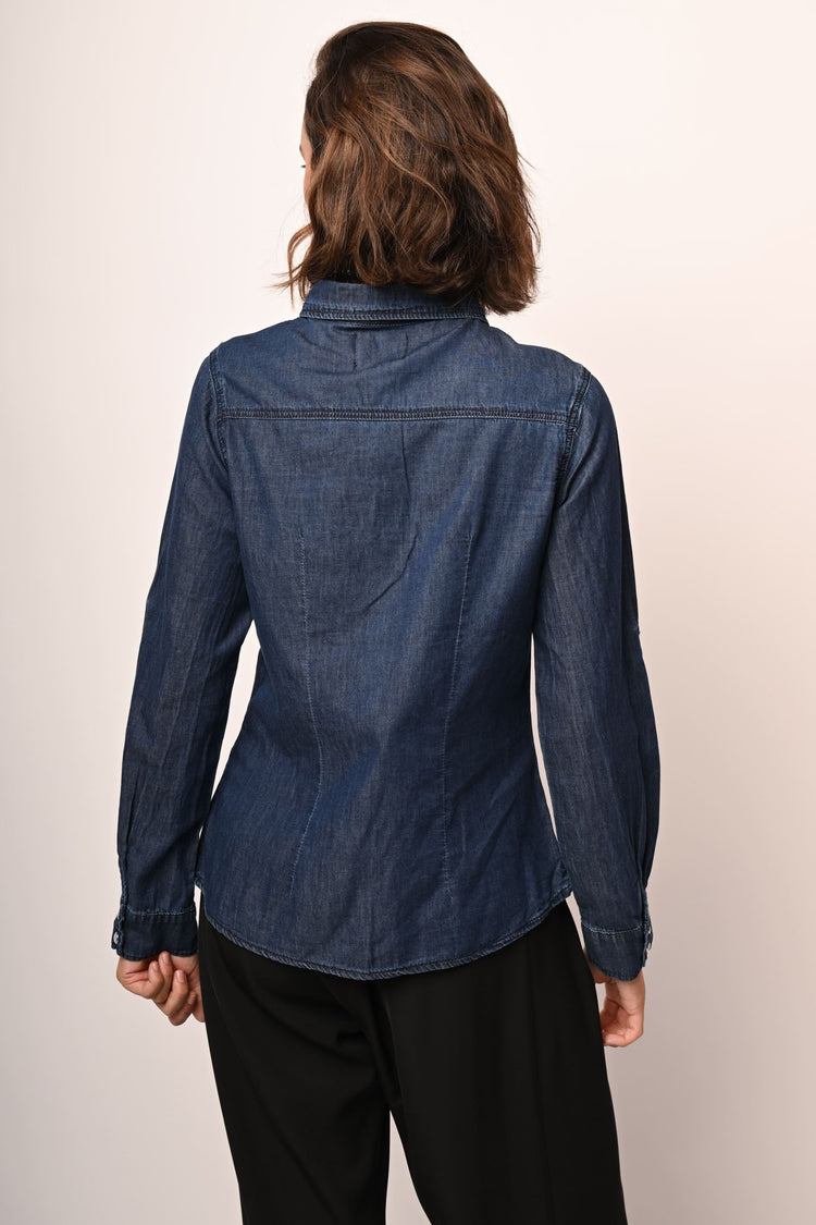 Rhinestone collar denim shirt