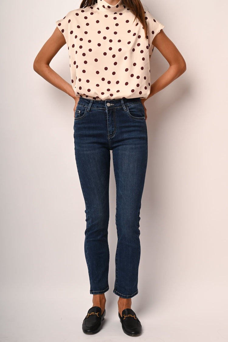 Jewel-button skinny jeans