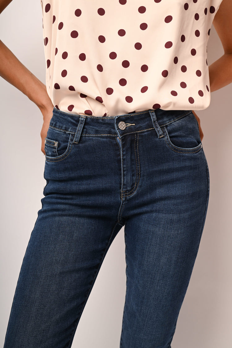 Jewel-button skinny jeans