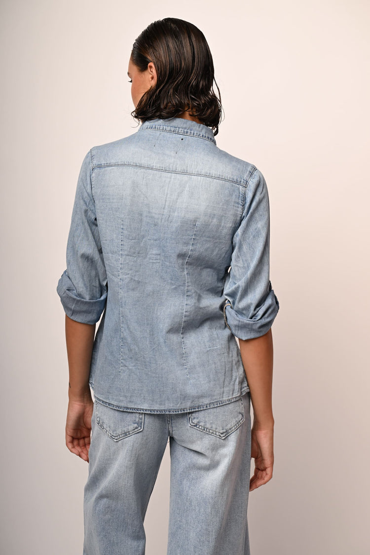 Rhinestone-embellished denim shirt