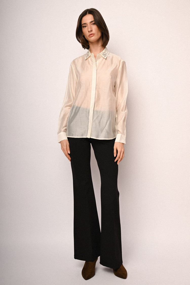 Jewel-collar lyocell-blend shirt