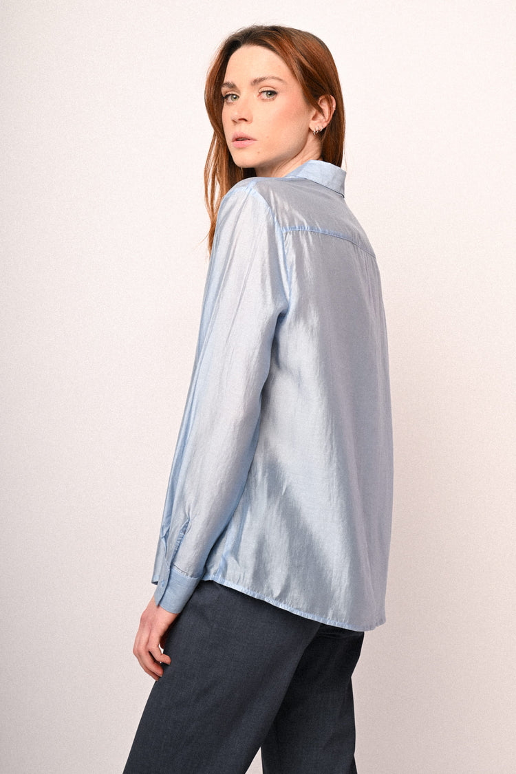 Rhinestone-collar lyocell shirt