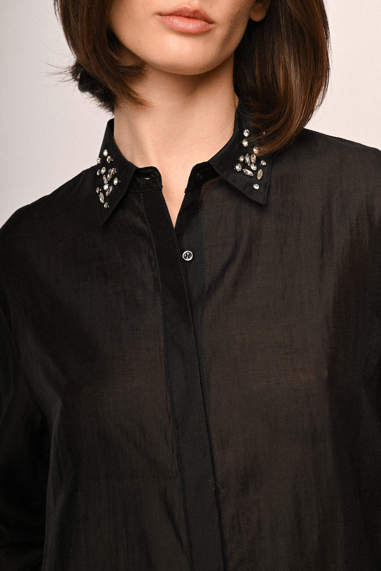 Jewel-collar lyocell-blend shirt