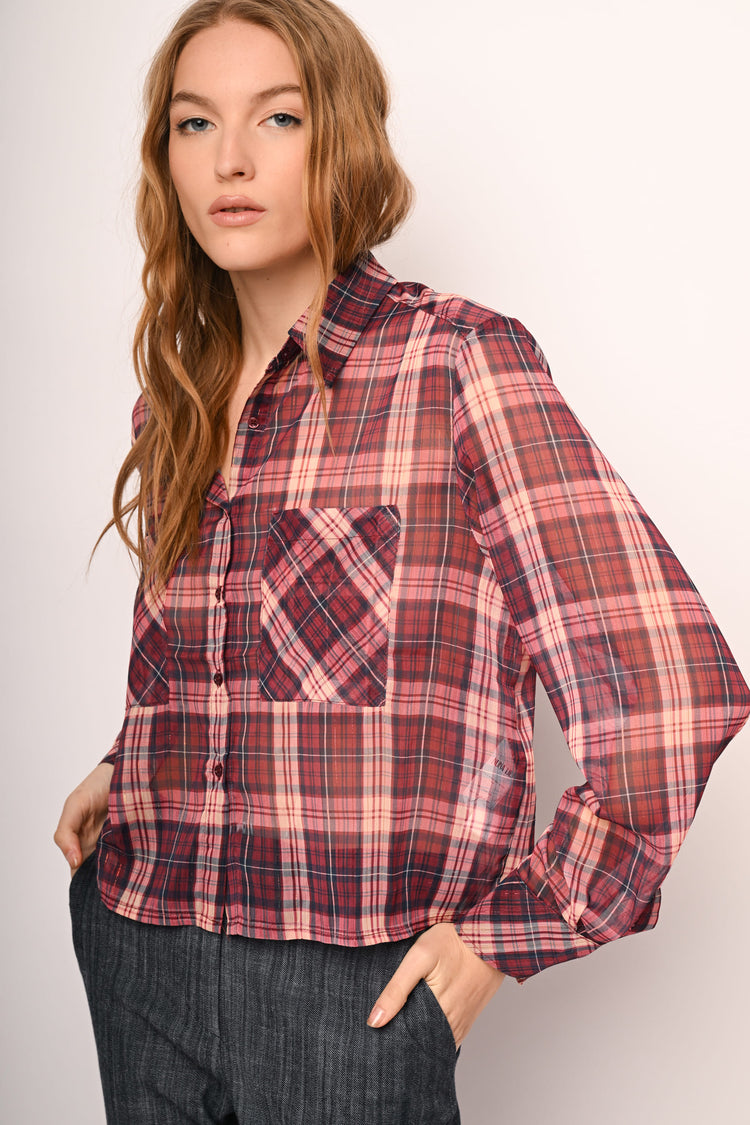 Chest-pocket check-print shirt