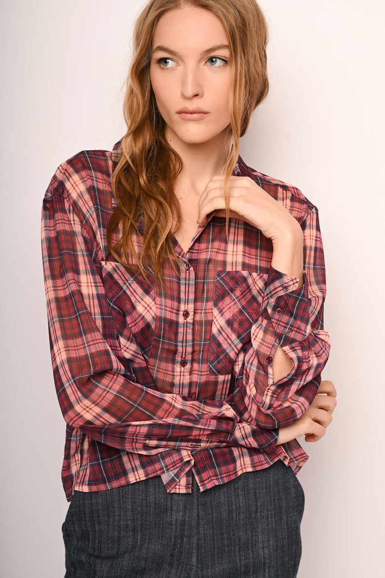 Chest-pocket check-print shirt