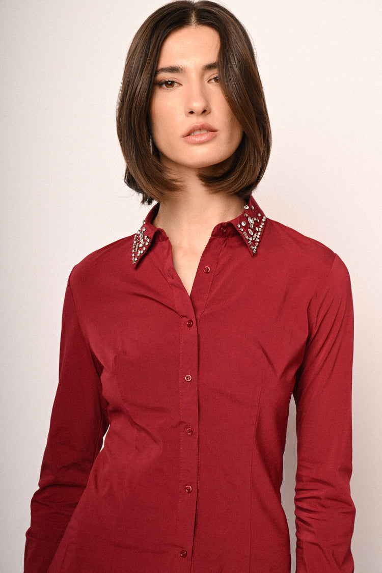 Rhinestone collar shirt