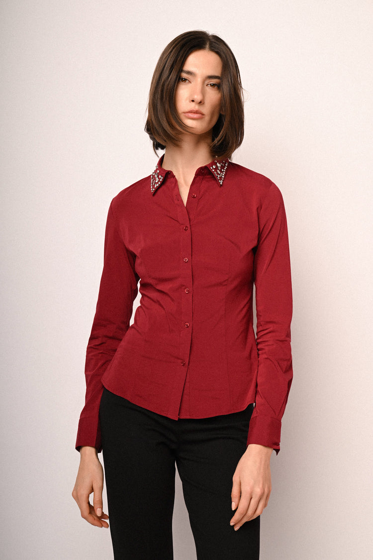 Rhinestone collar shirt