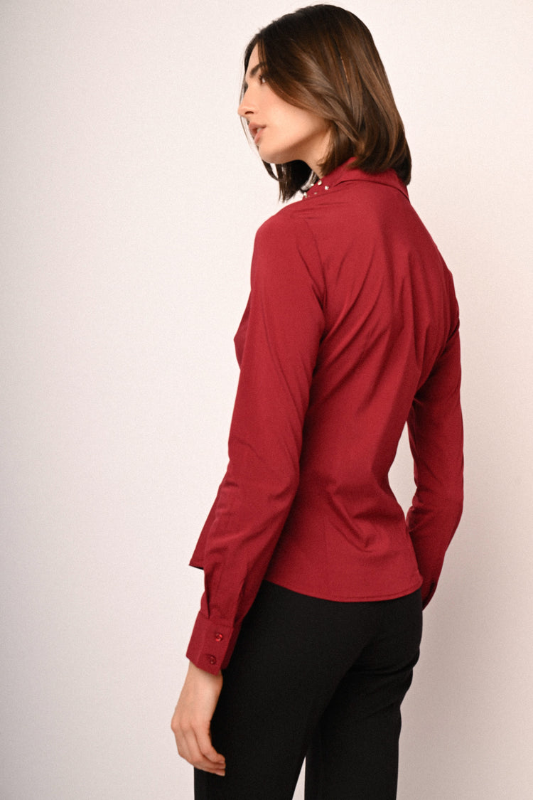 Rhinestone collar shirt