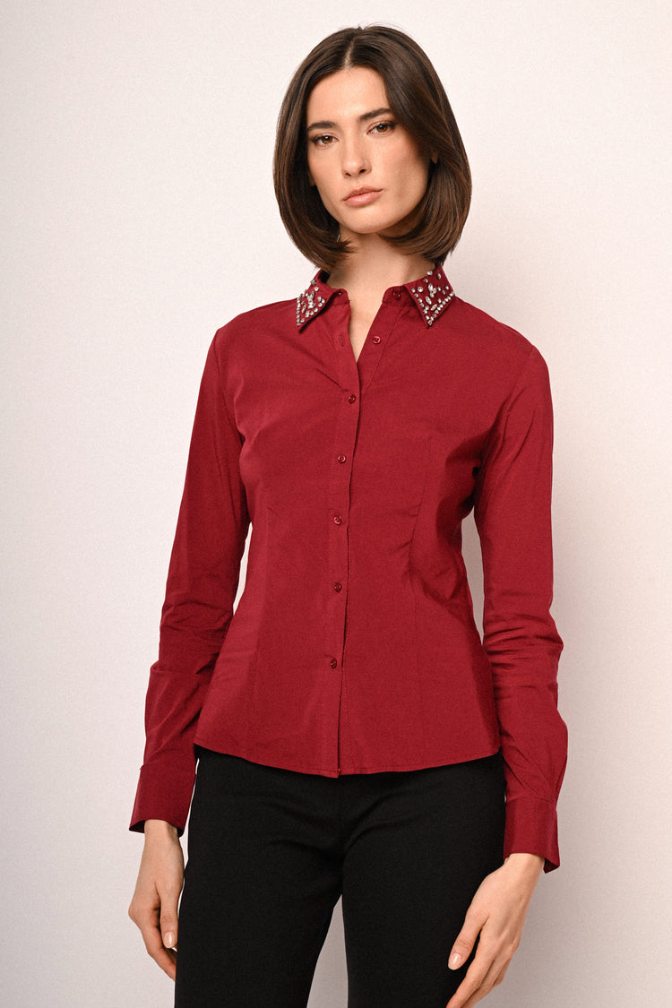 Rhinestone collar shirt