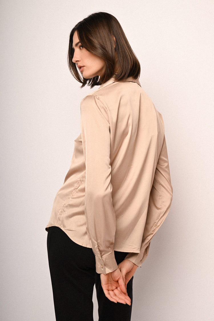 Rhinestone-collar satin shirt