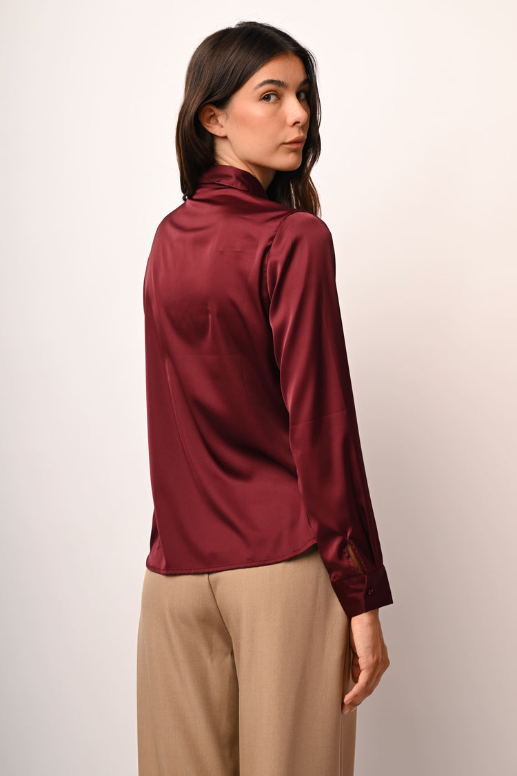Rhinestone-collar satin shirt