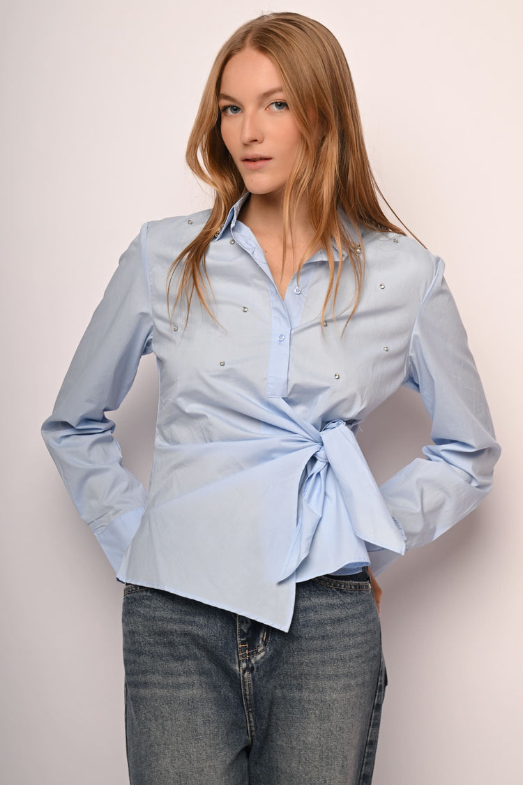 Knot-detail and crystals shirt