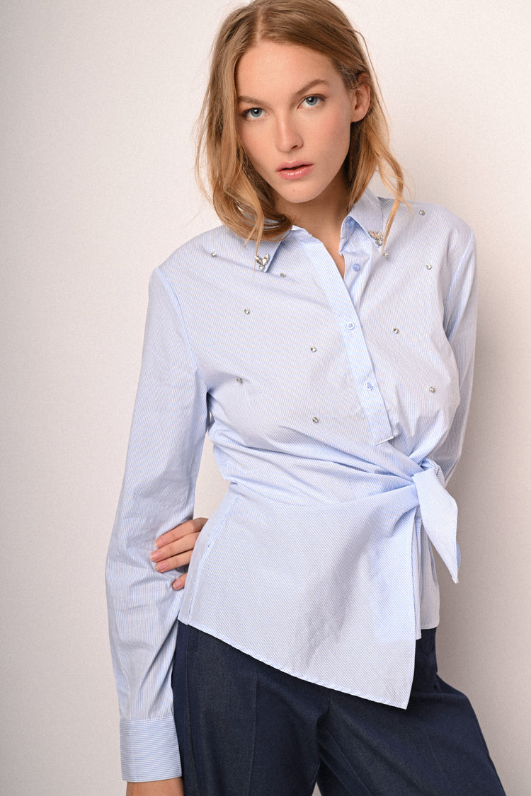 Knot-detail and crystals shirt