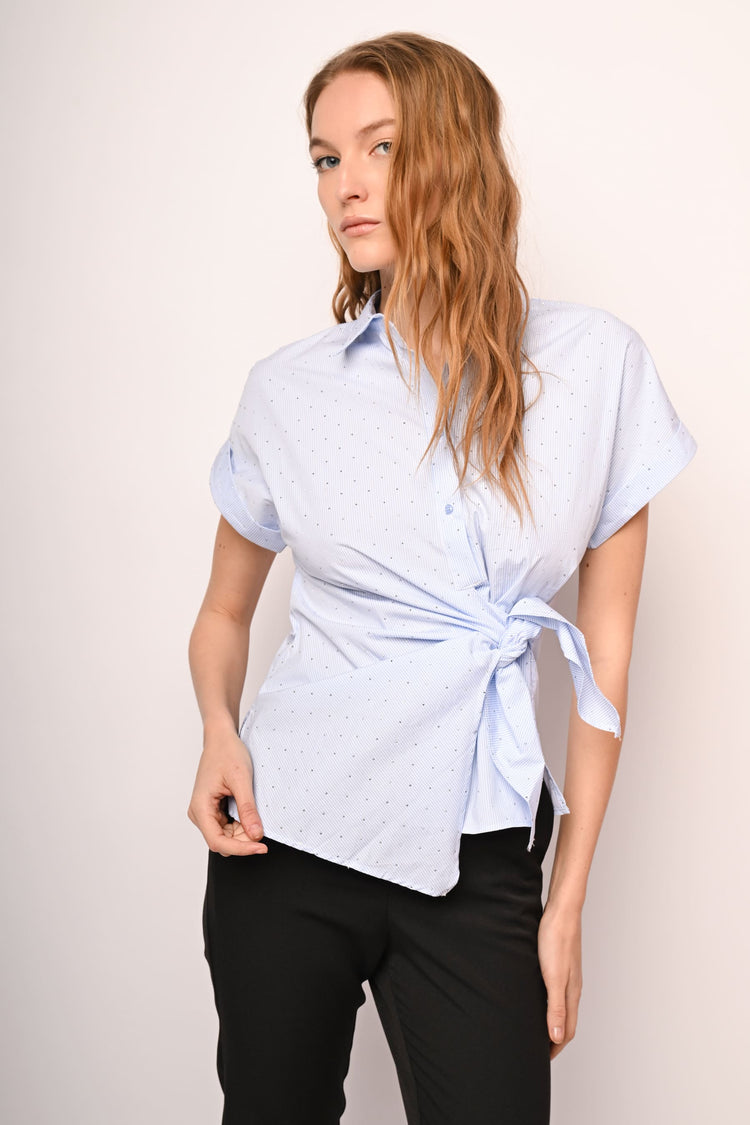 Mini-stud knot striped shirt