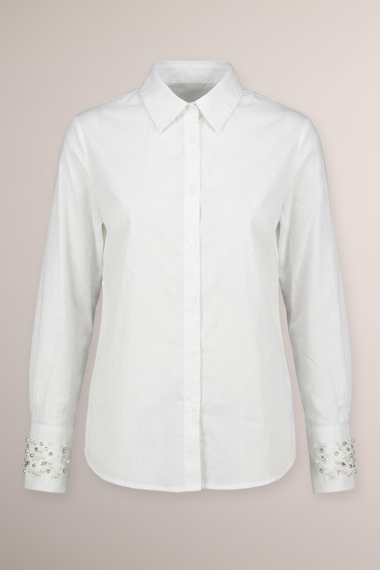 Jewel-cuffs white cotton-blend shirt
