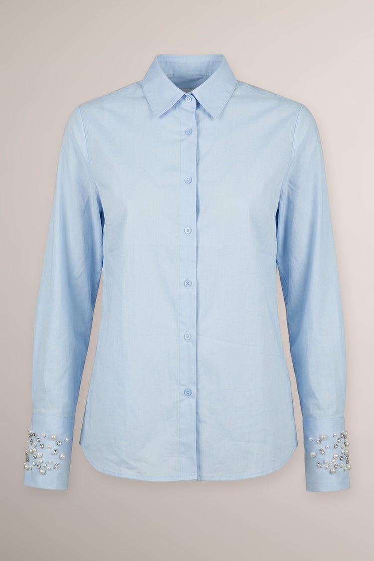 Jewel-cuffs sky blue cotton-blend shirt