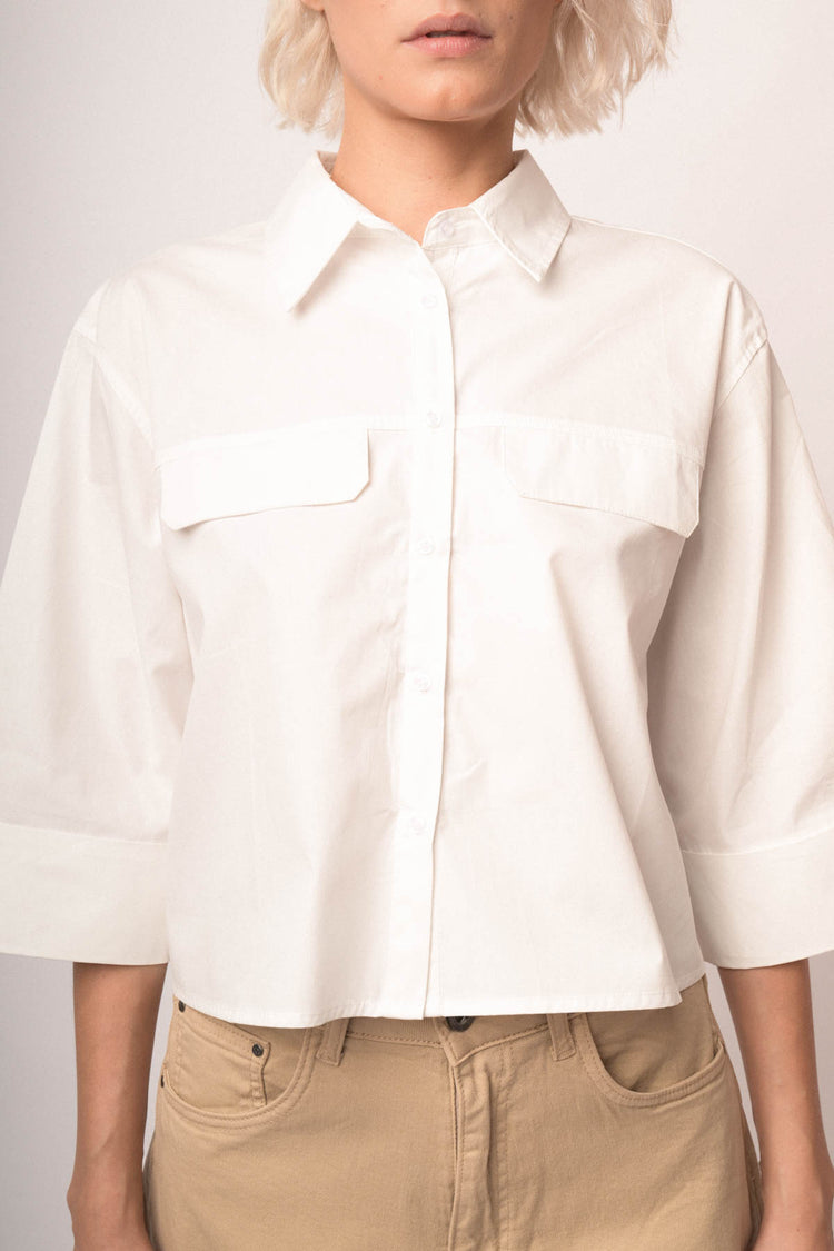 White cotton boxy cropped shirt