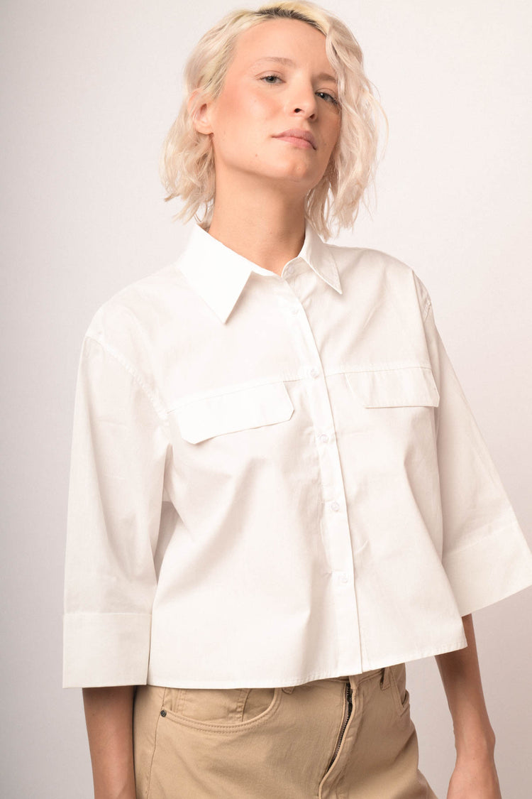 White cotton boxy cropped shirt
