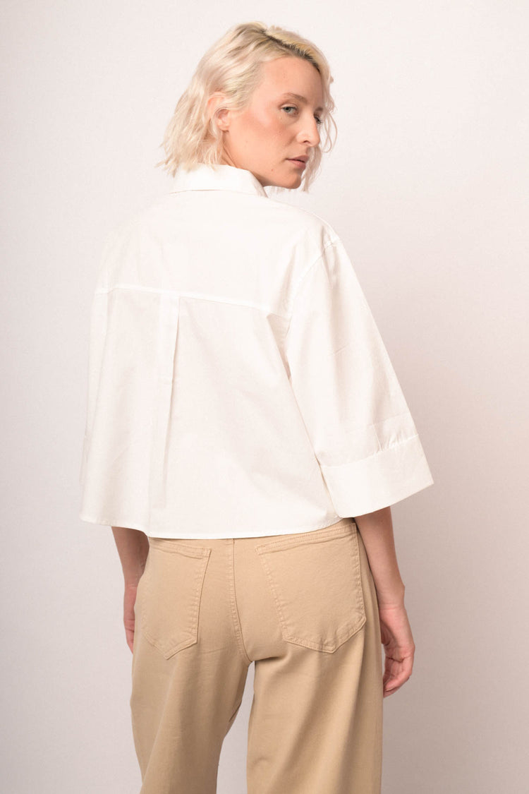 White cotton boxy cropped shirt