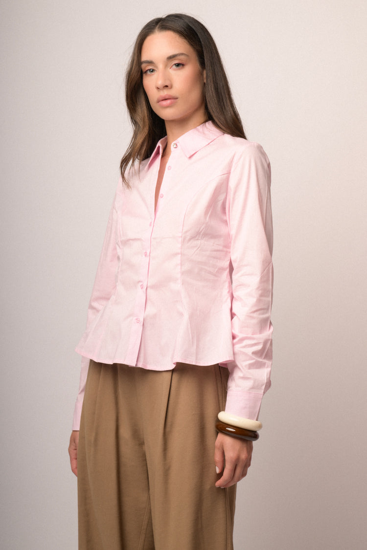 Pink shirt with rhinestone button