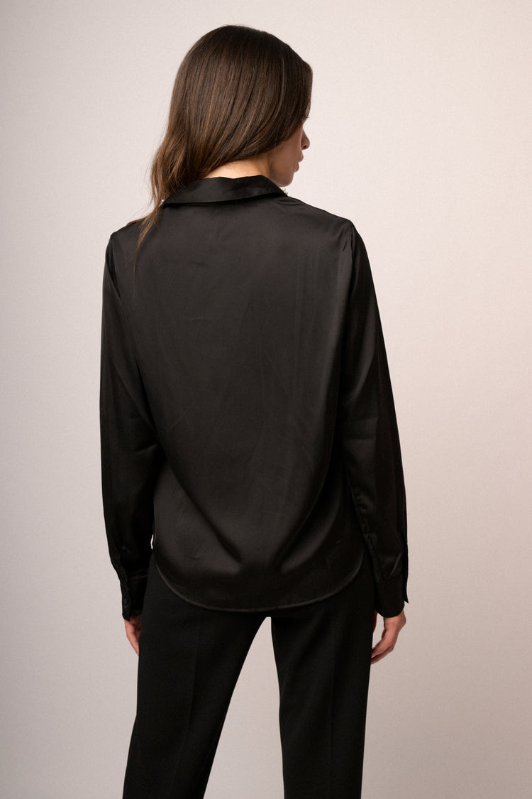 Camicia lucida con strass collo