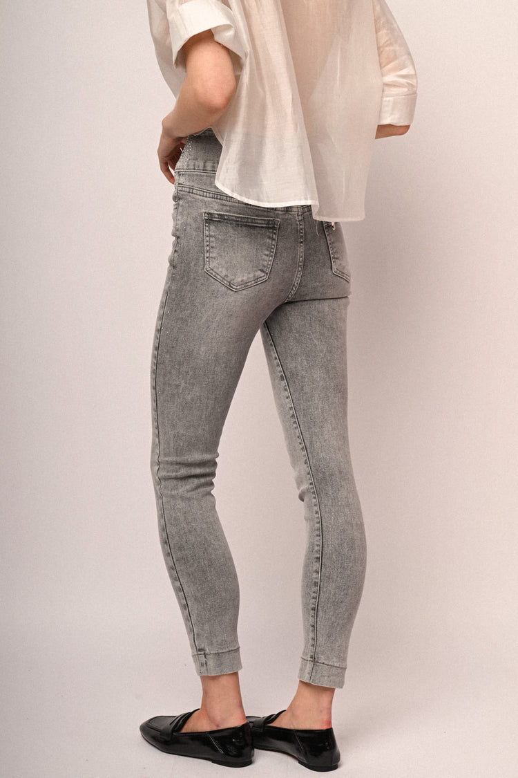 Rhinestone-embellished grey denim skinny jeans