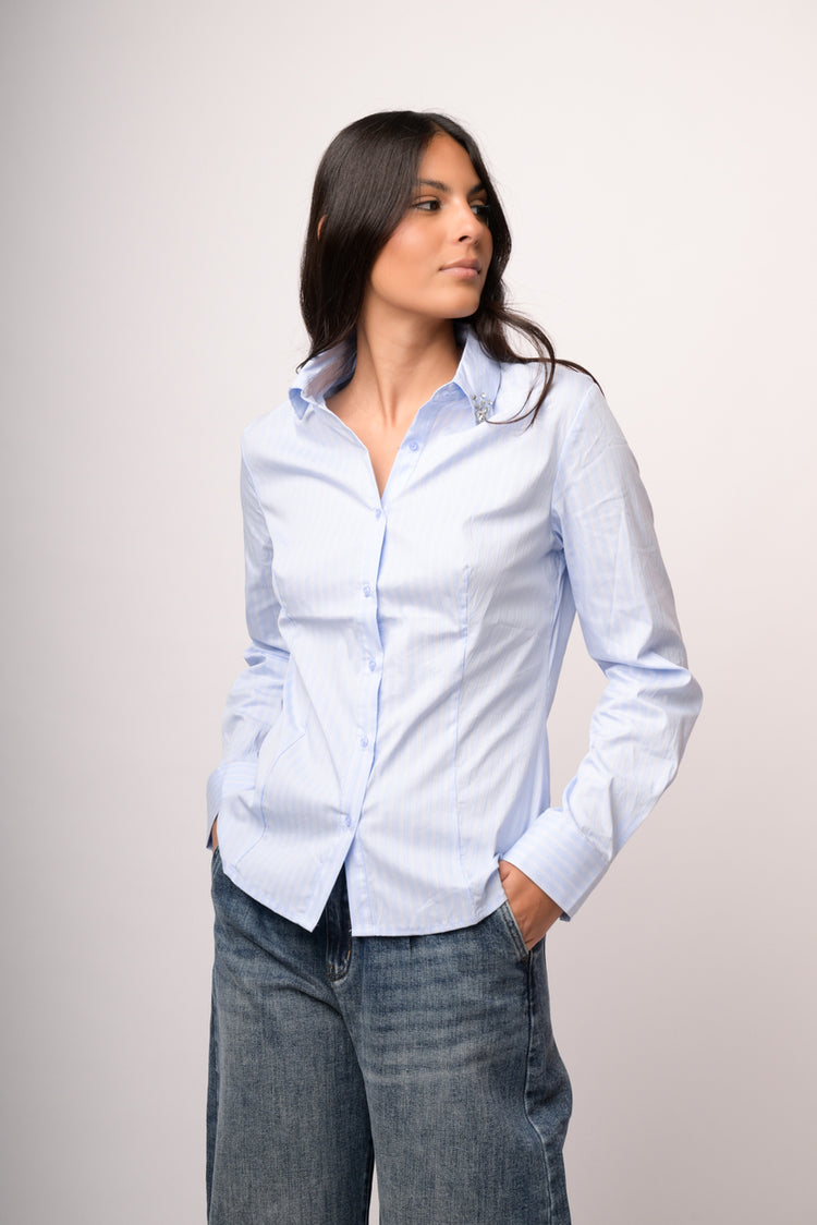Camicia righe con strass collo