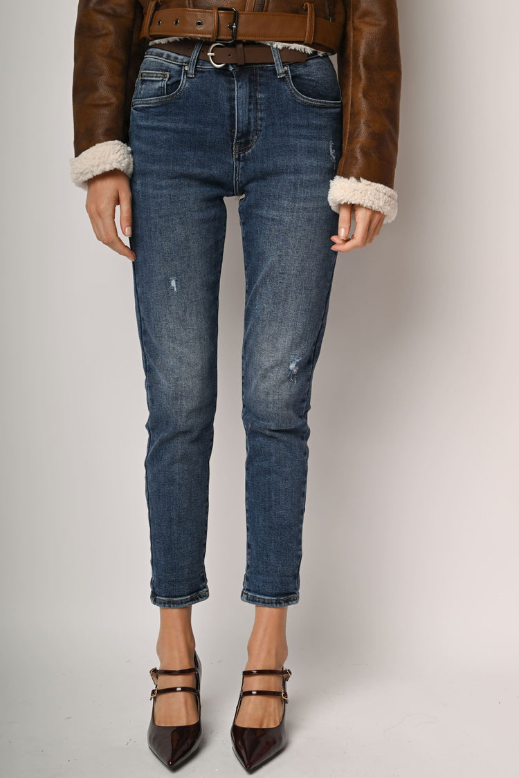 Belted slim-fit jeans