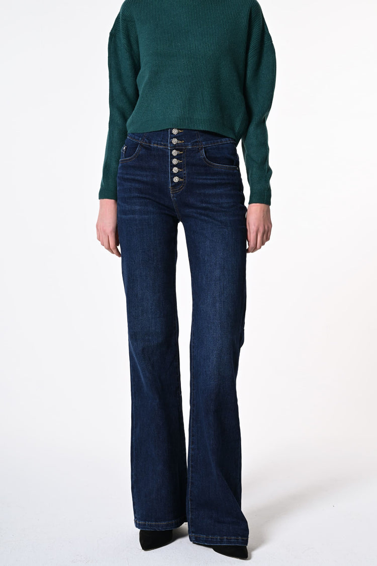 Jewel-buttons flared jeans