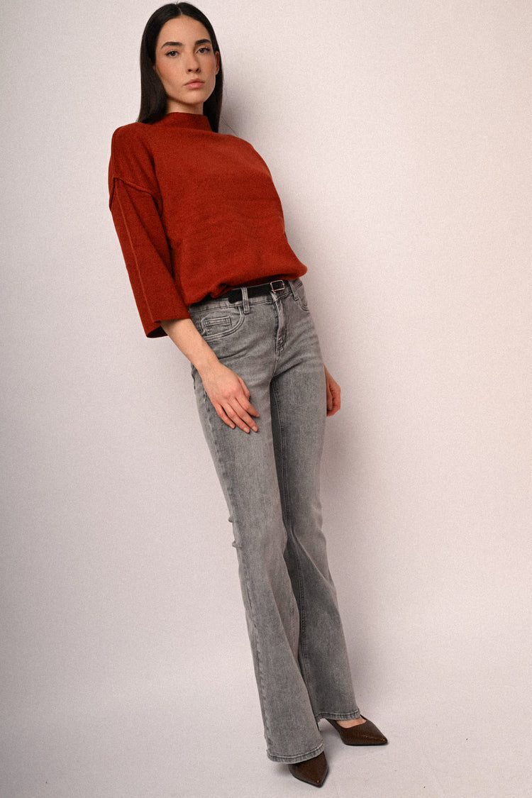 Belted glitter flared jeans
